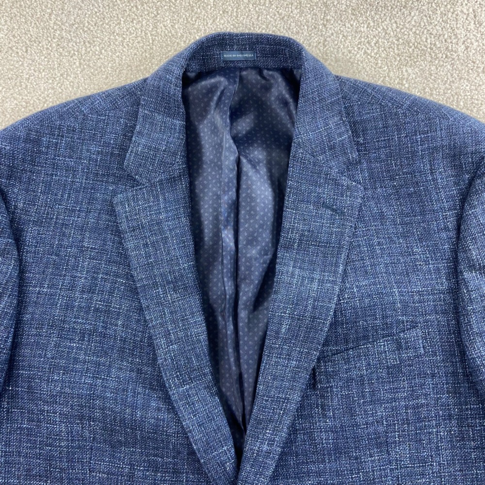 Joseph Abboud Blazer Mens 46 Long Indigo Blue Wool Cotton Linen Sport Coat